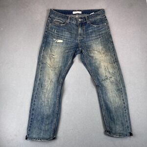 Selvedge Jeans Mens 32 Blue Dirty Wash Distressed Straight Leg Denim